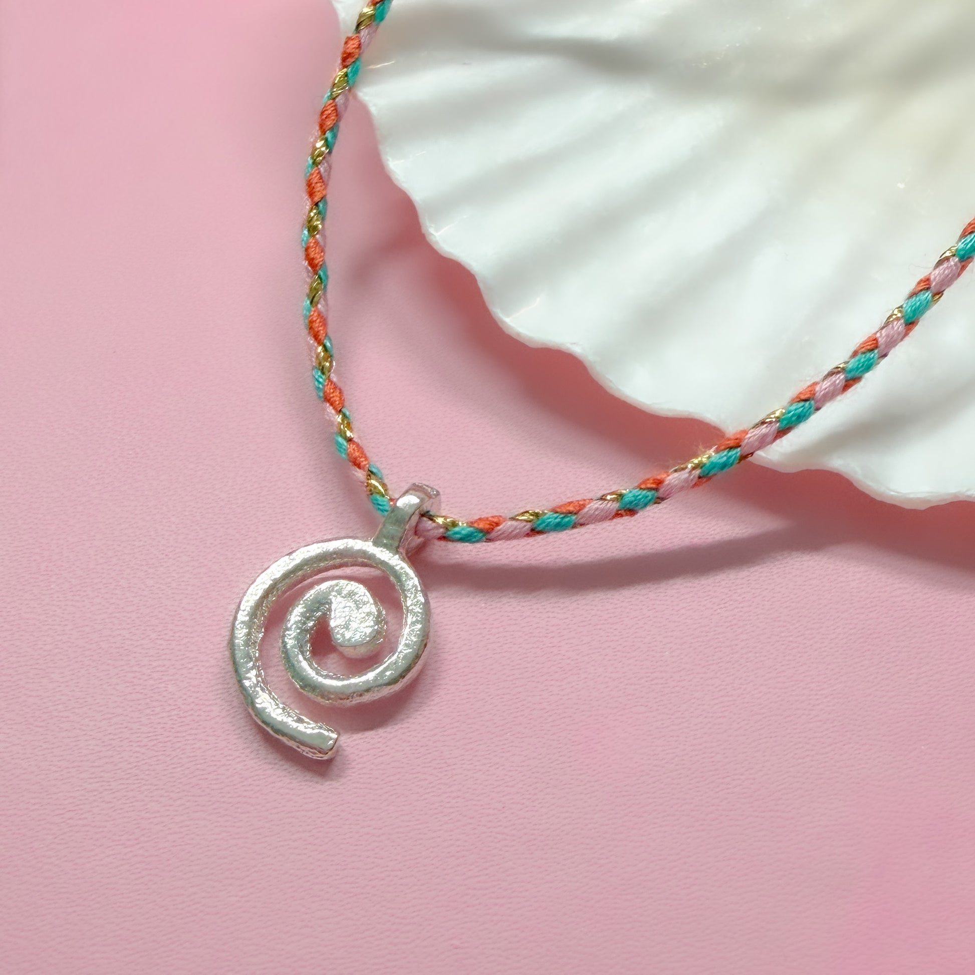 Ischia Silver Swirl Pendant Cord Necklace