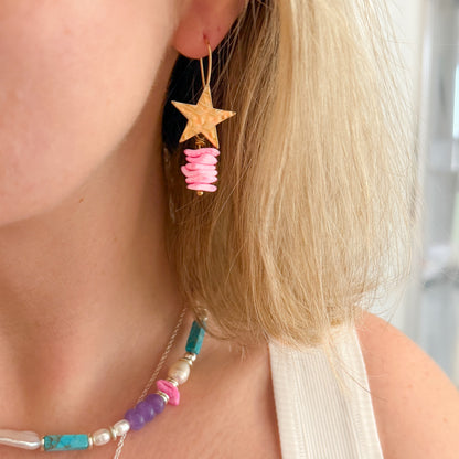 Island Pink Shell Gold Star Earrings