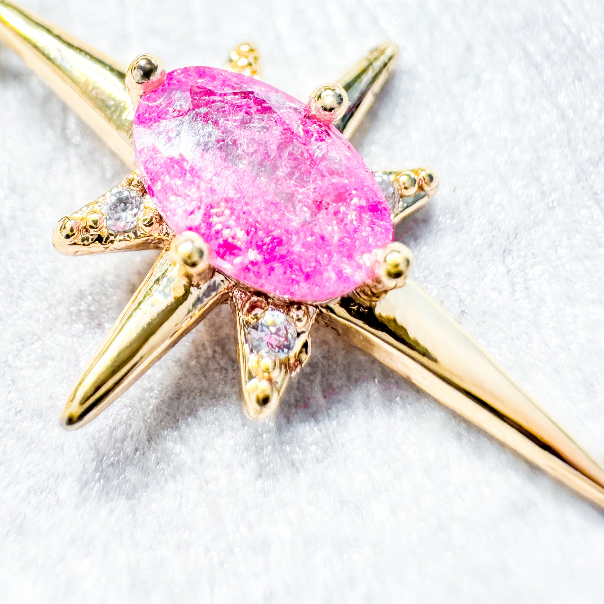 Jemima Pink Gemstone Star Charm Gold Earrings