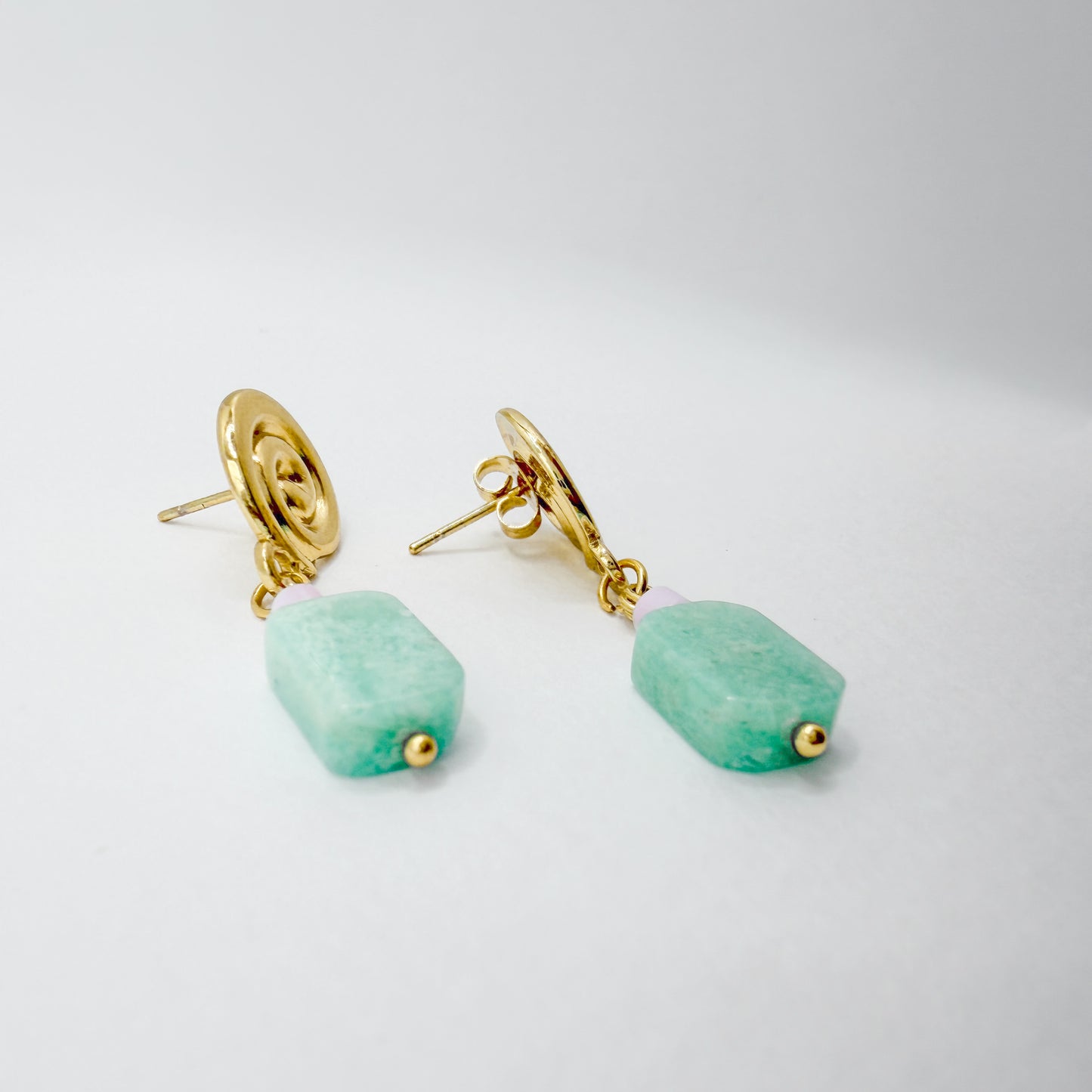 Laguna Amazonite Gemstone Gold Spiral Earrings