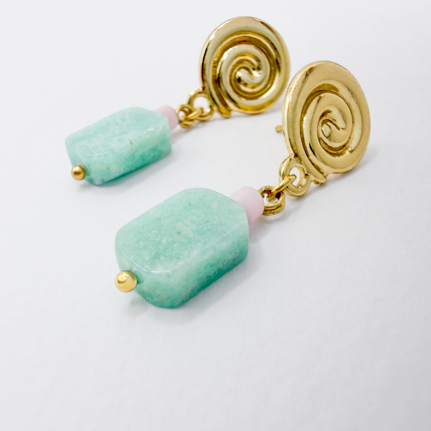 Laguna Amazonite Gemstone Gold Spiral Earrings