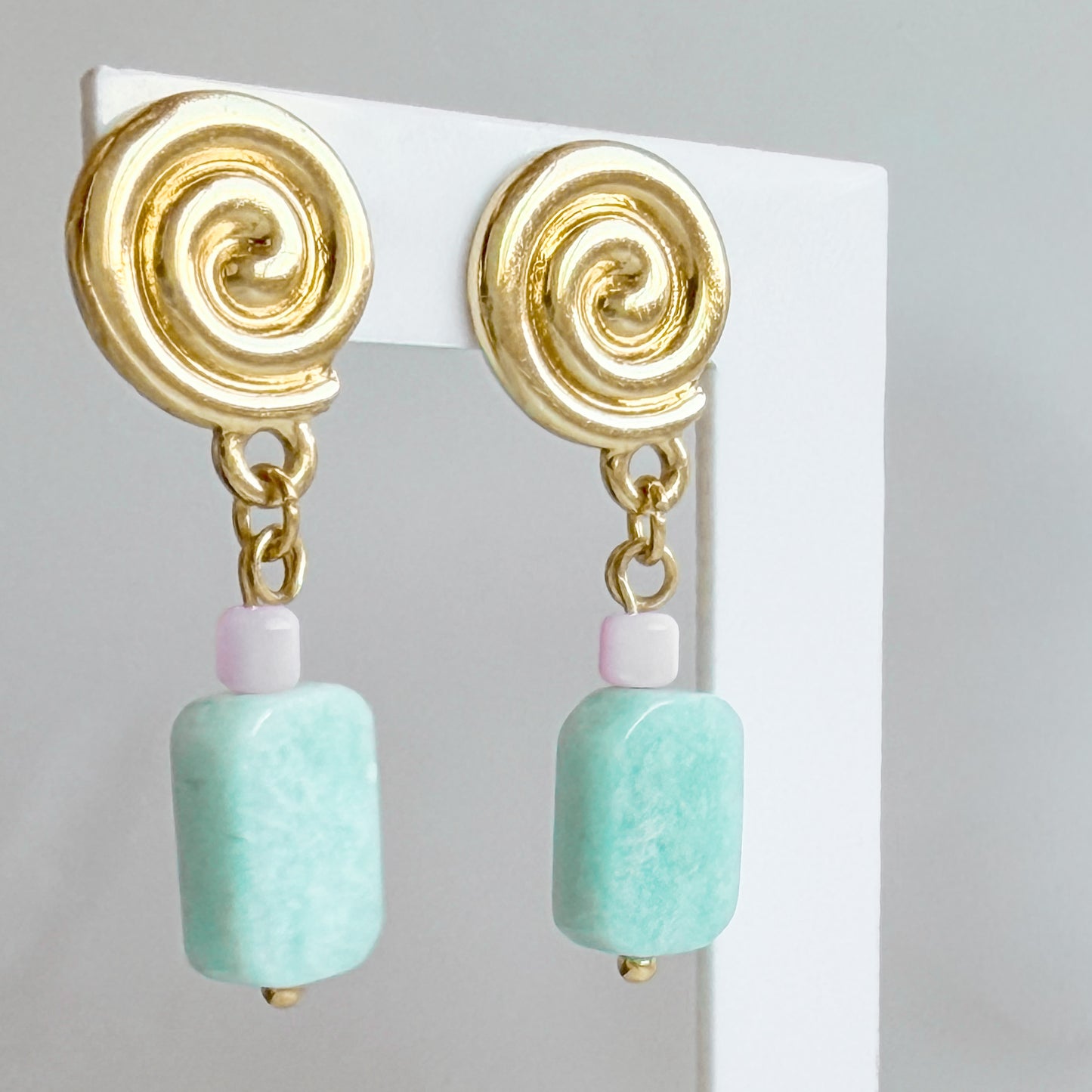 Laguna Amazonite Gemstone Gold Spiral Earrings