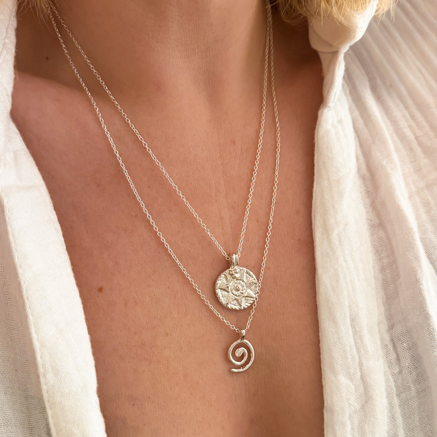 Lombok Silver Textured Sun Medallion Necklace
