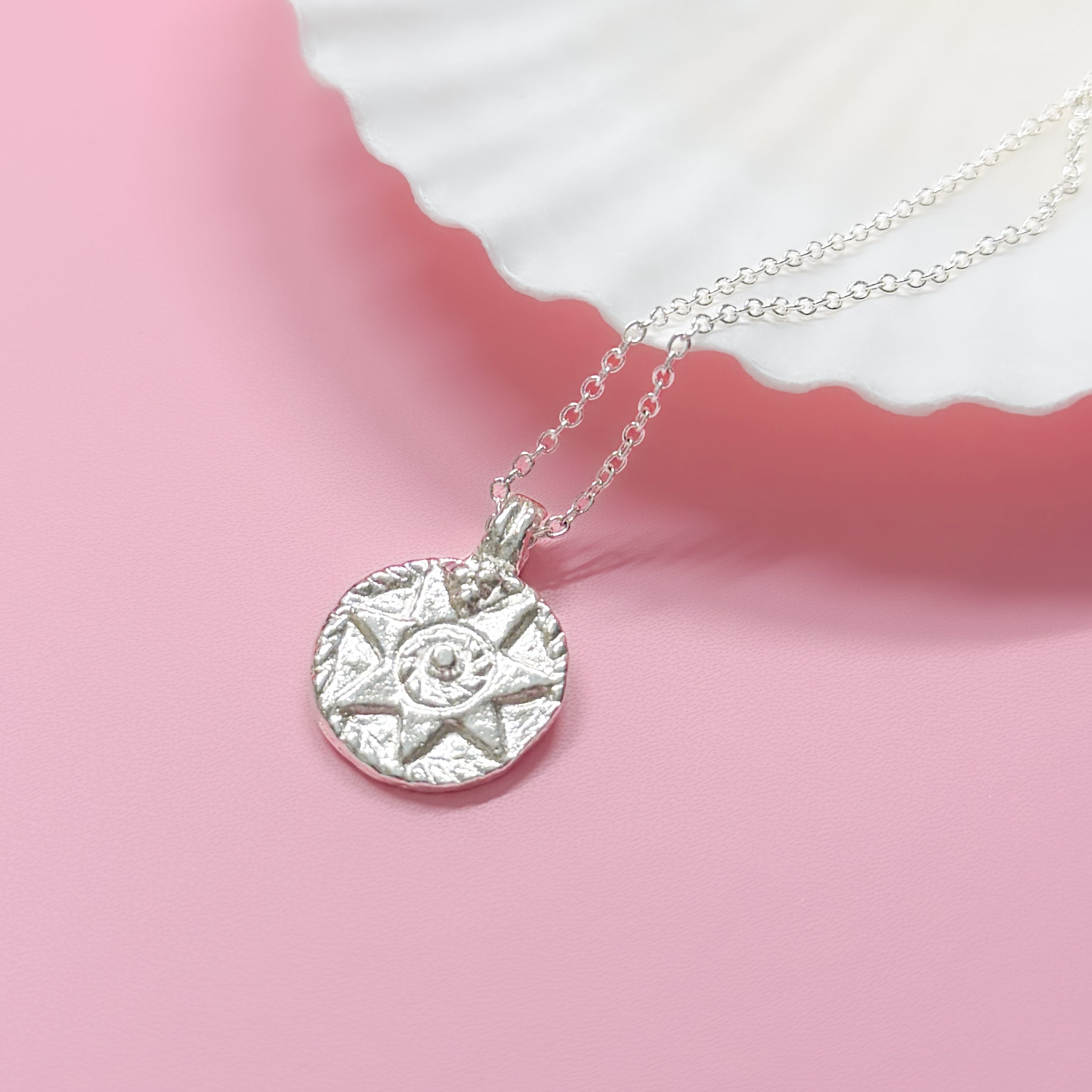 Lombok Silver Textured Sun Medallion Necklace