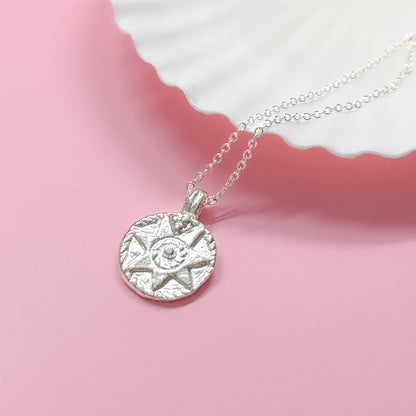 Lombok Silver Textured Sun Medallion Necklace