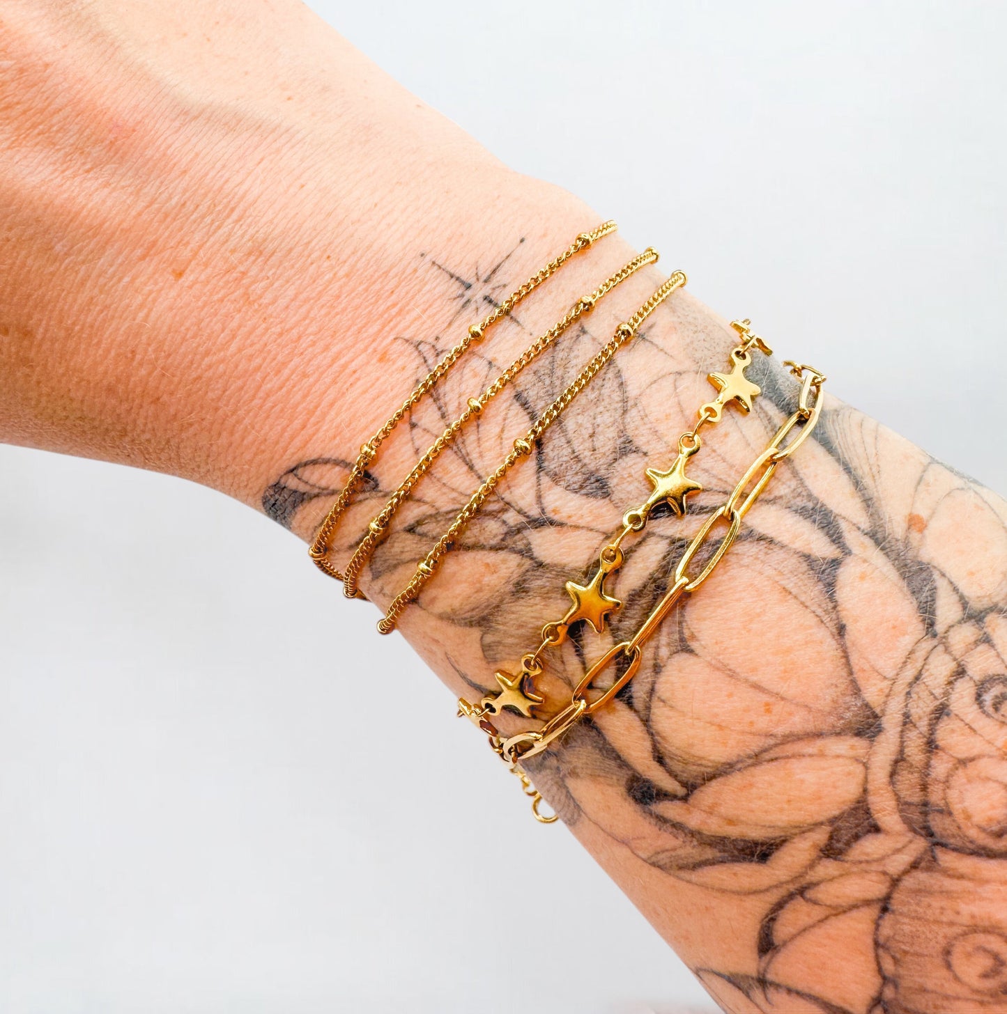 Lumi Gold Triple Chain Satellite Bead Bracelet