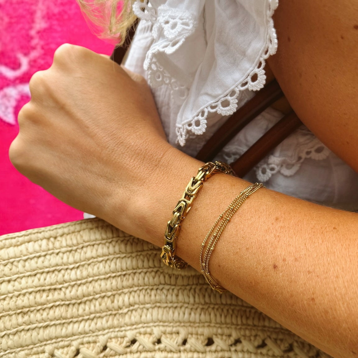 Lumi Gold Triple Chain Satellite Bead Bracelet