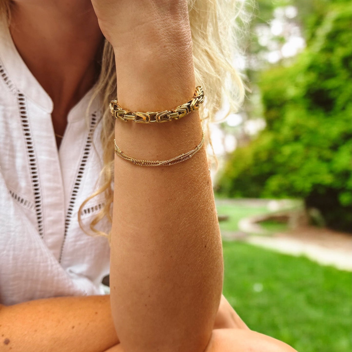 Lumi Gold Triple Chain Satellite Bead Bracelet