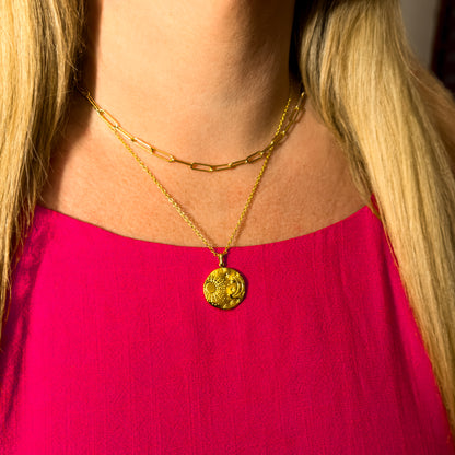 Luna Gold Sun & Moon Engraved Pendant Necklace