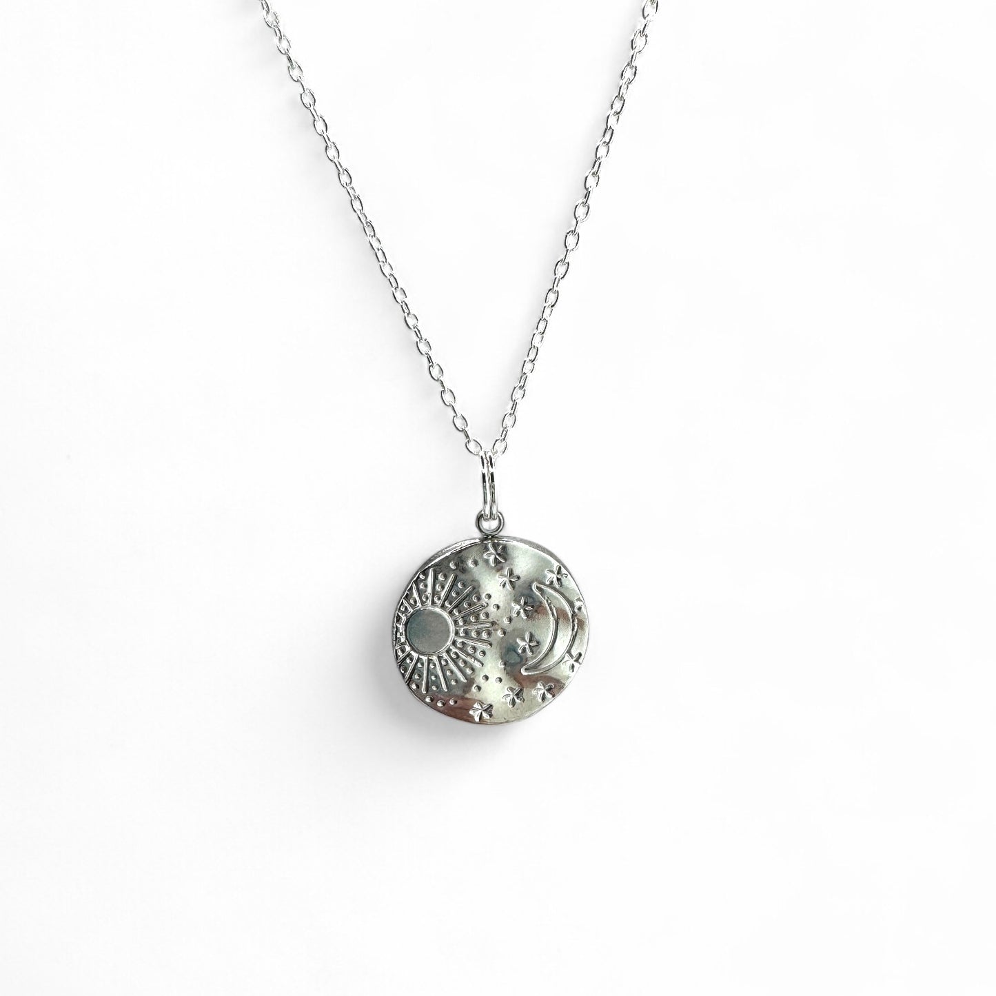 Luna Silver Sun & Moon Engraved Pendant Necklace
