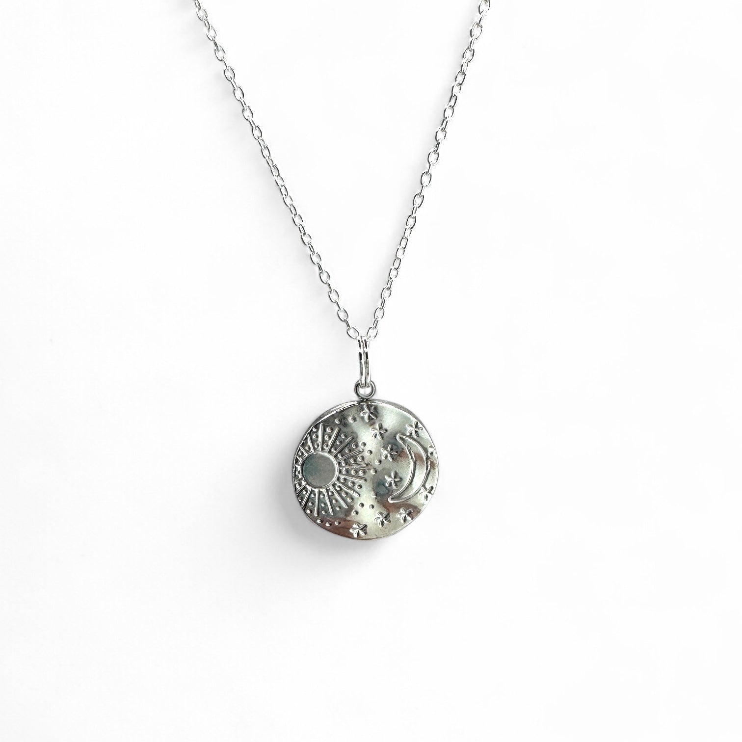Luna Silver Sun & Moon Engraved Pendant Necklace