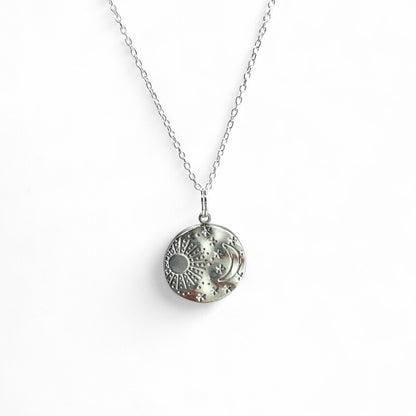 Luna Silver Sun & Moon Engraved Pendant Necklace