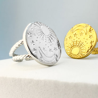 Luna Gold Sun, Moon and Stars Ring | Adjustable