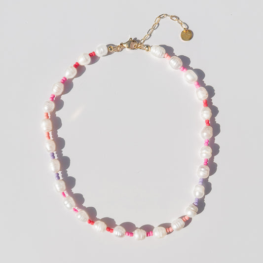 Maldives Sunset Beaded Pearl Gold Necklace