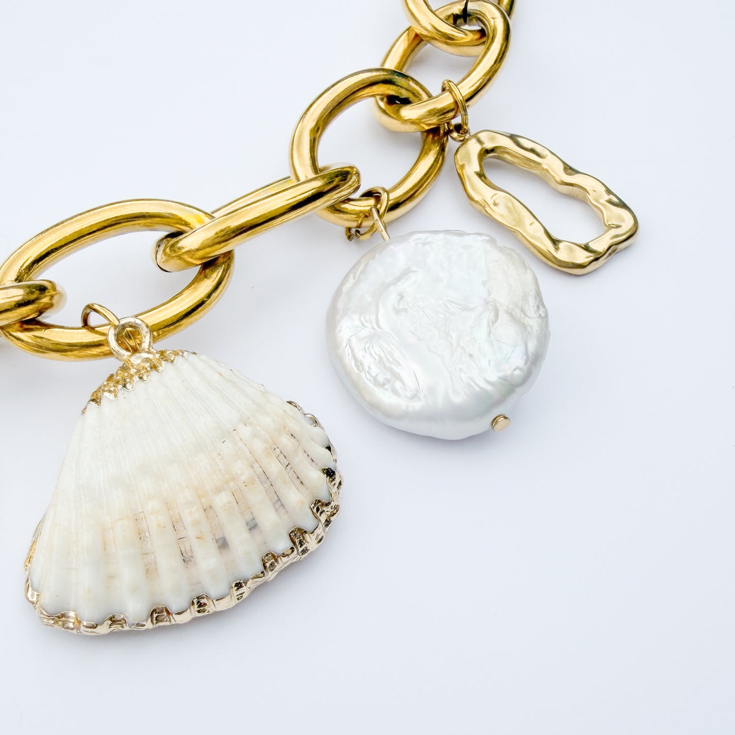 Marina Gold Chunky Pearl Coastal Charm Necklace
