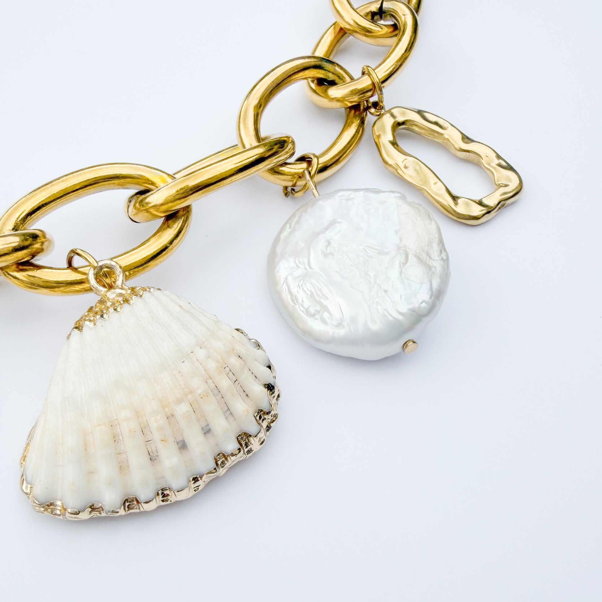Marina Gold Chunky Pearl Coastal Charm Necklace