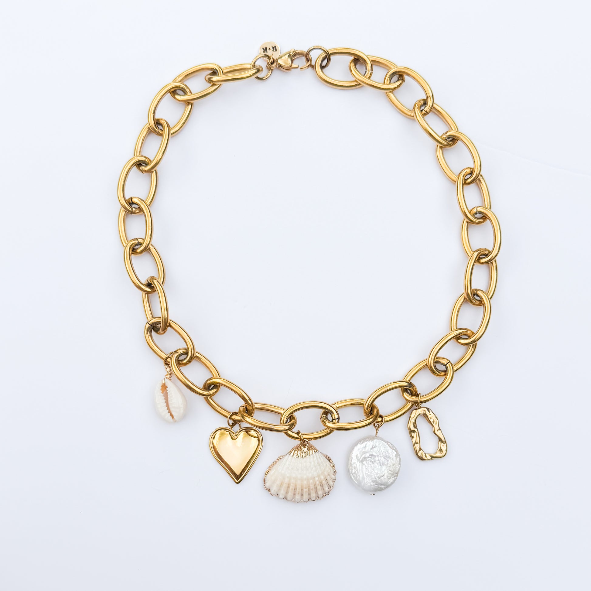 Marina Gold Chunky Pearl Coastal Charm Necklace