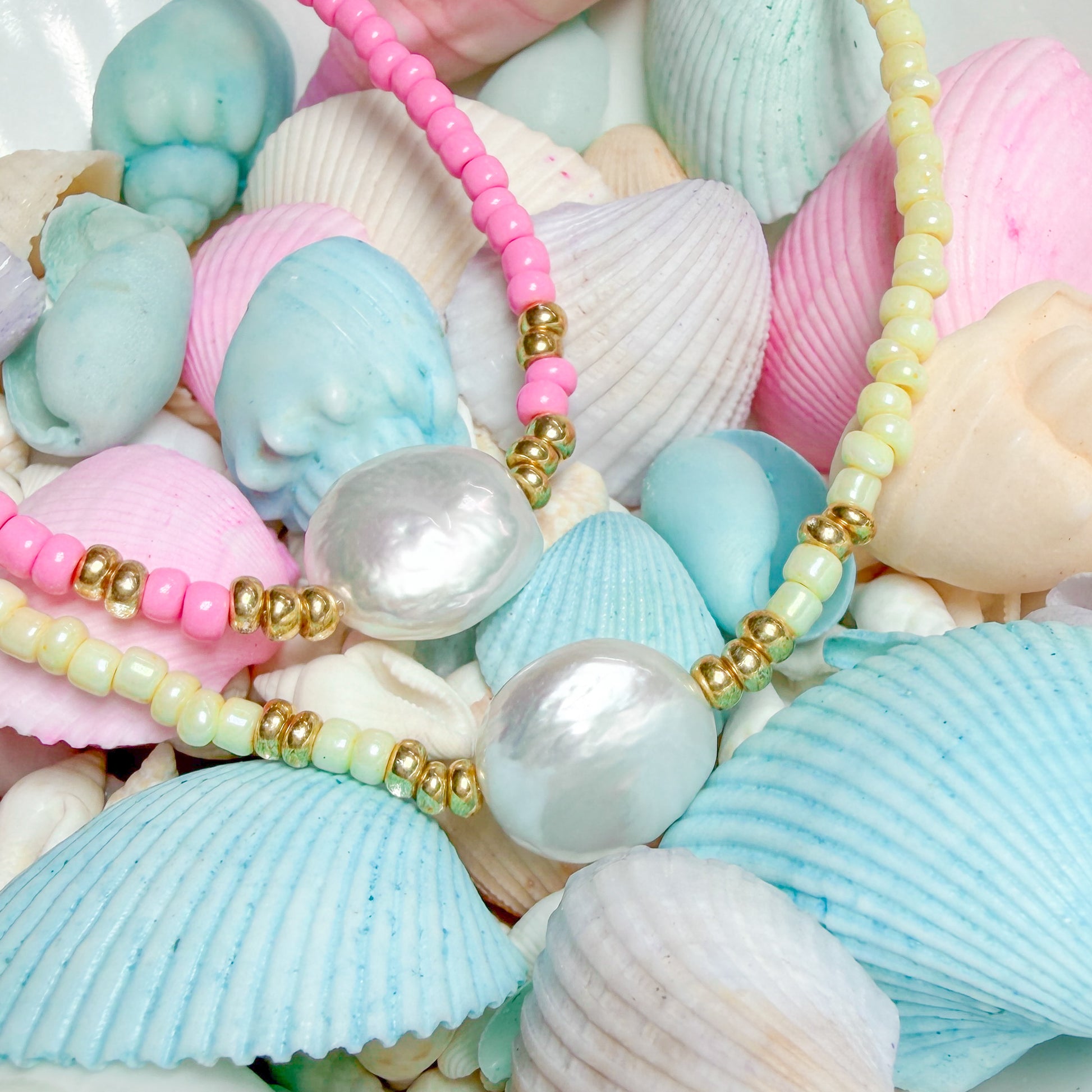 Maui Yellow Beaded Necklace with Freshwater Pearl