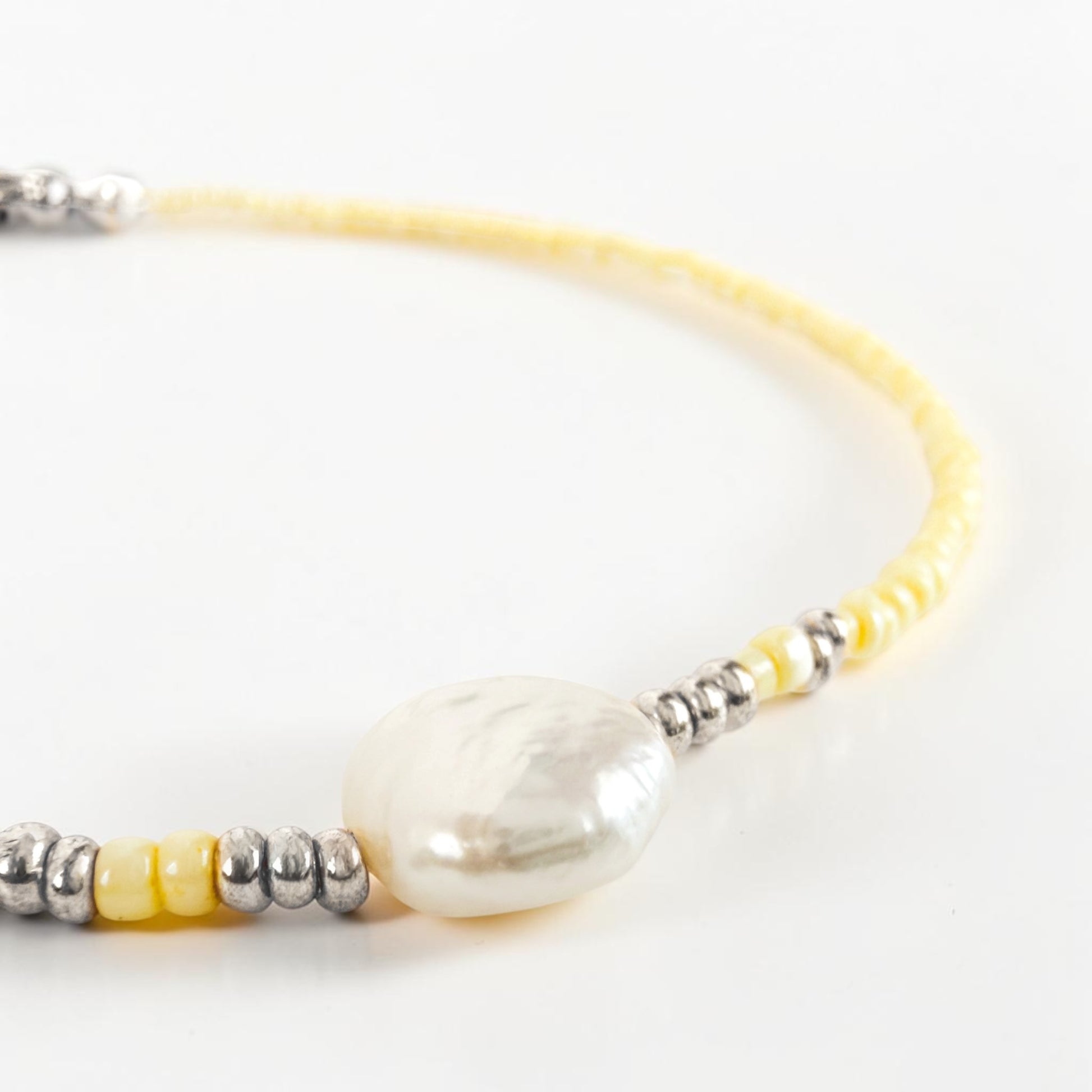 Maui Yellow Beaded Necklace with Freshwater Pearl