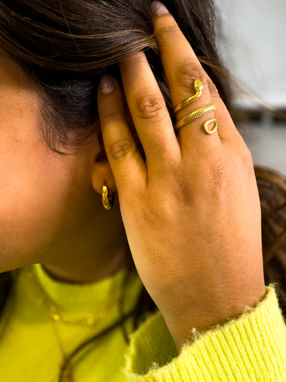Maya Gold Textured Snake Ring | Adjustable