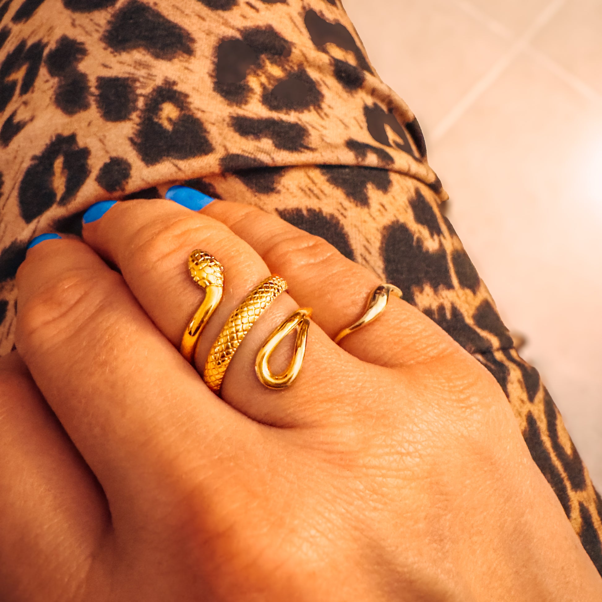 Maya Gold Textured Snake Ring | Adjustable