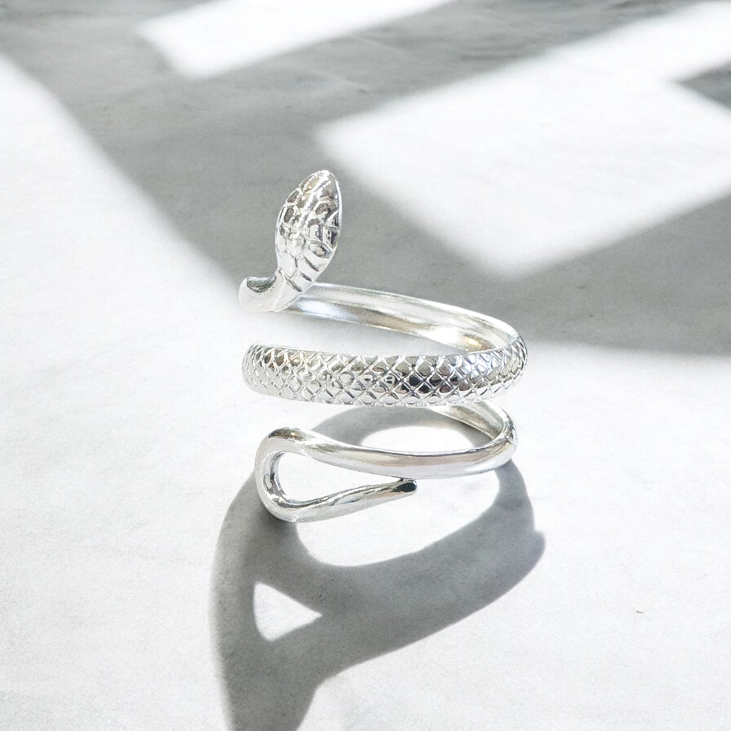 Maya Silver Textured Snake Ring | Adjustable