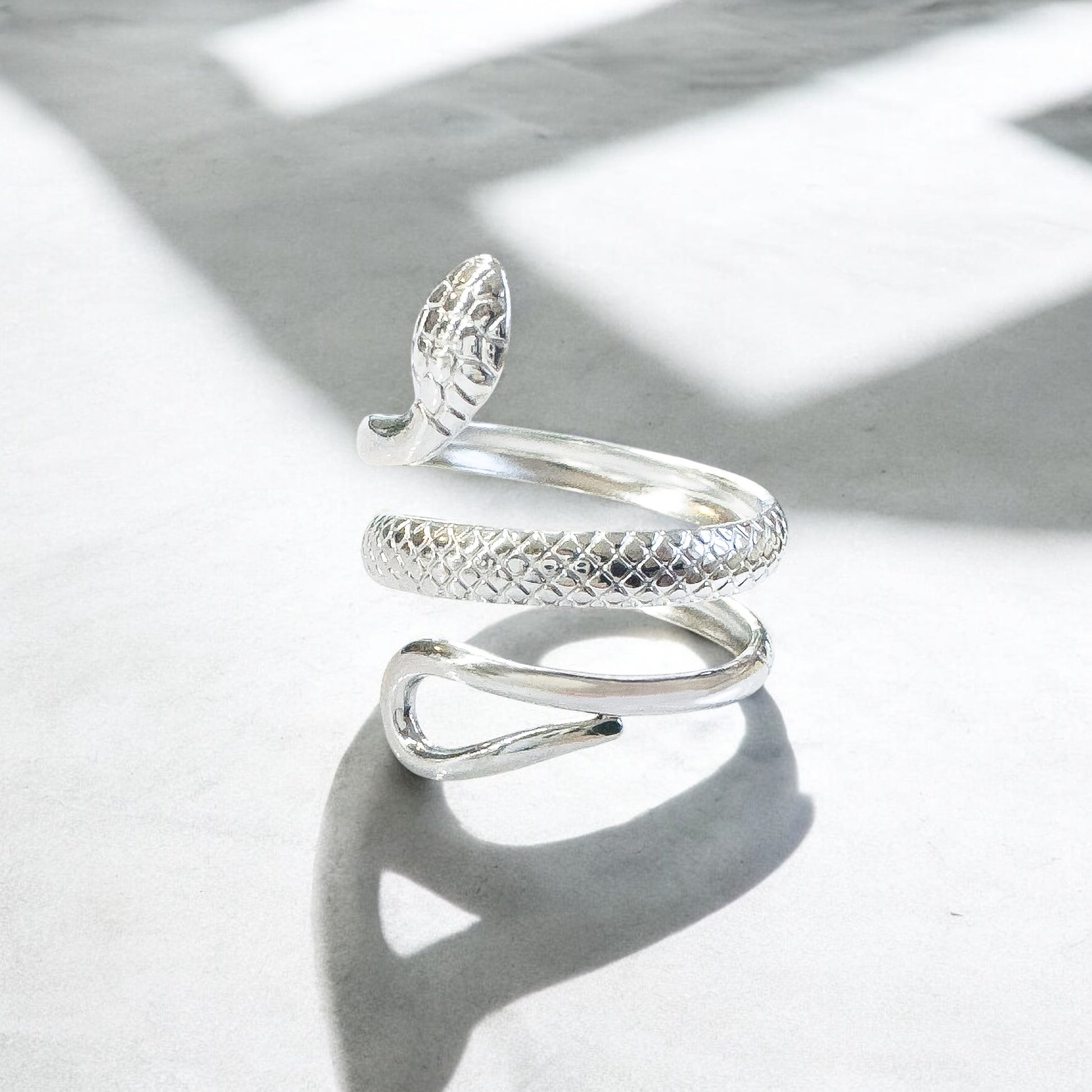 Maya Silver Textured Snake Ring | Adjustable