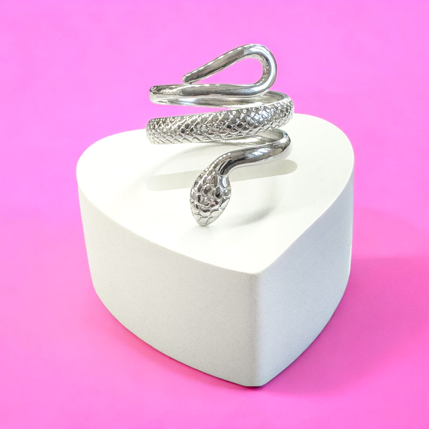 Maya Silver Textured Snake Ring | Adjustable