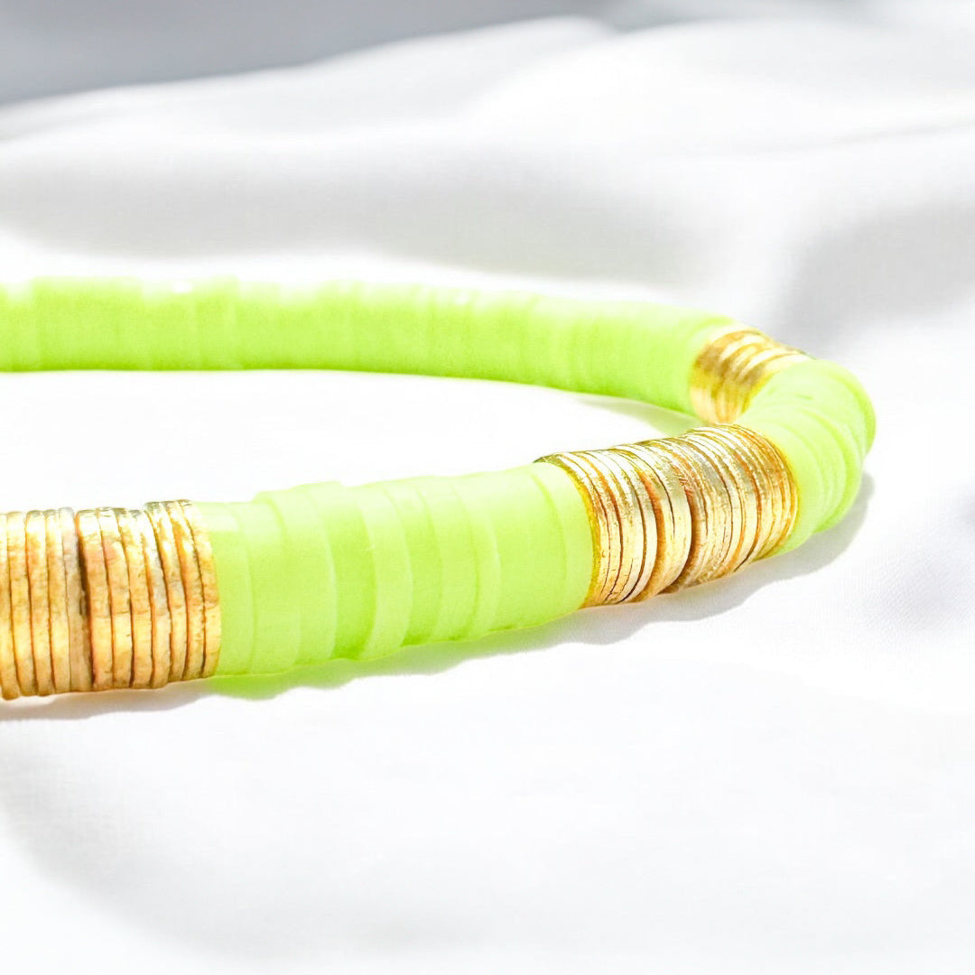 Miami Lime Heishi Clay Bead Bracelet