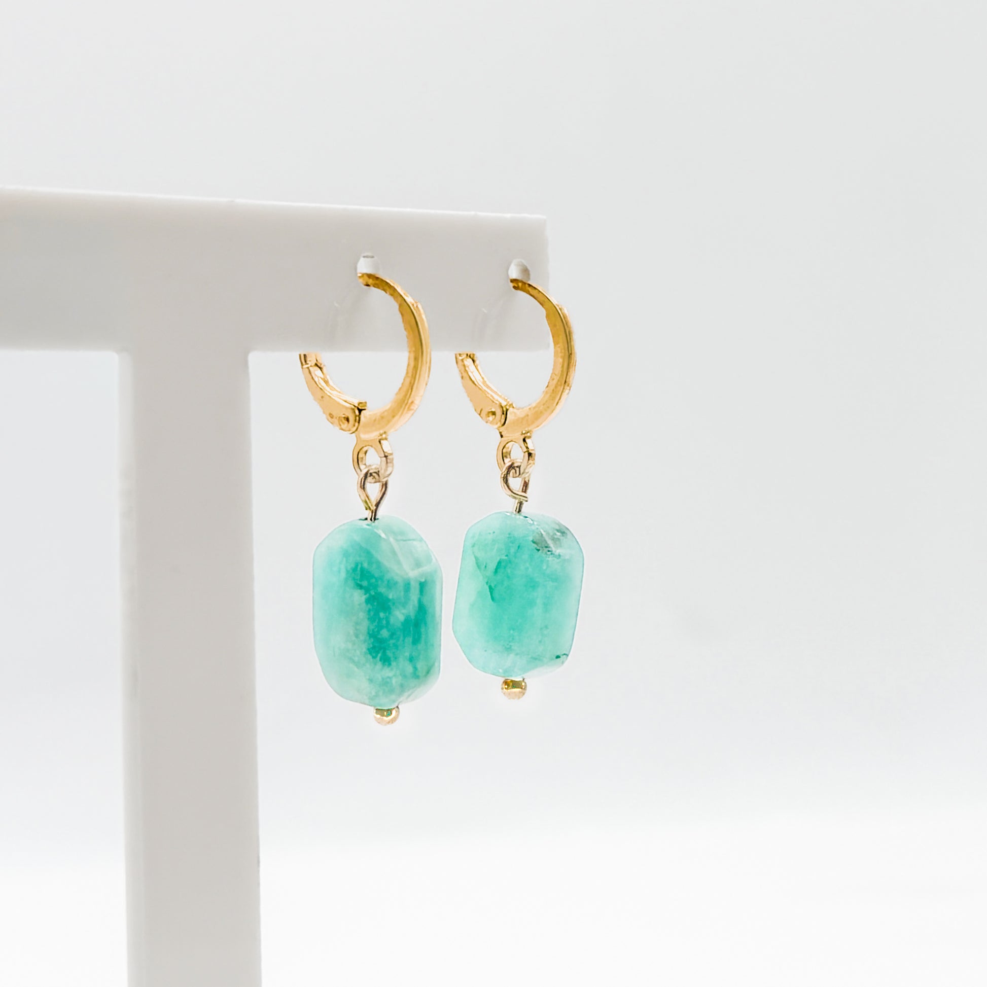 Nassau Amazonite Gemstone Gold Hoop Earrings