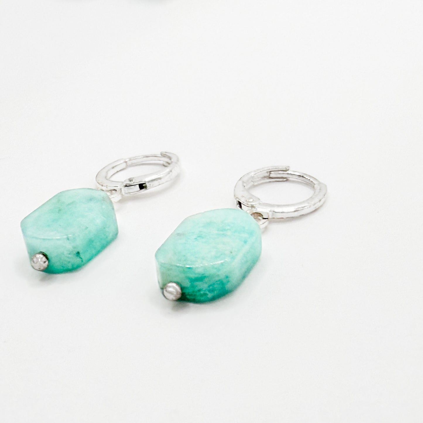 Nassau Amazonite Gemstone Silver Hoop Earrings