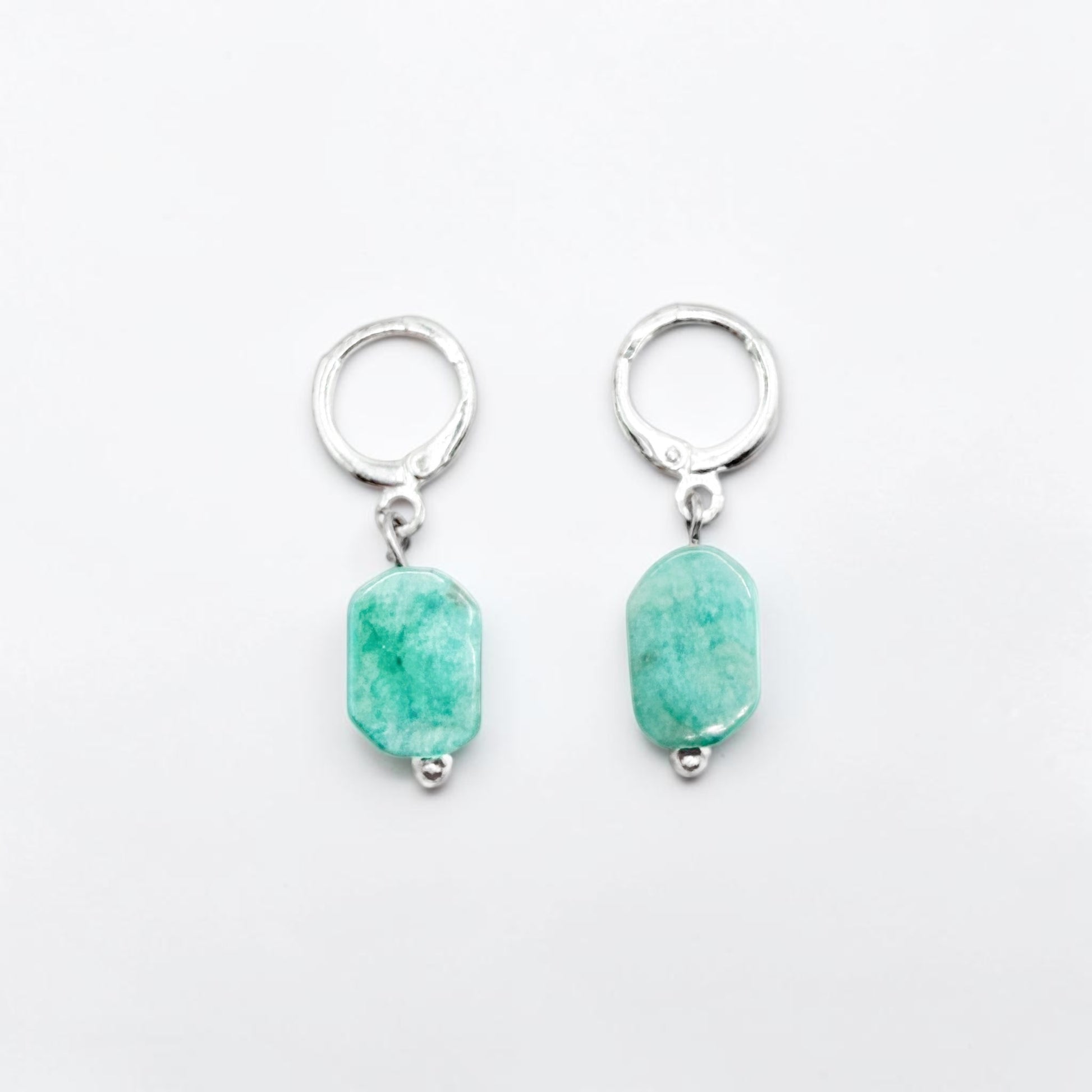 Nassau Amazonite Gemstone Silver Hoop Earrings