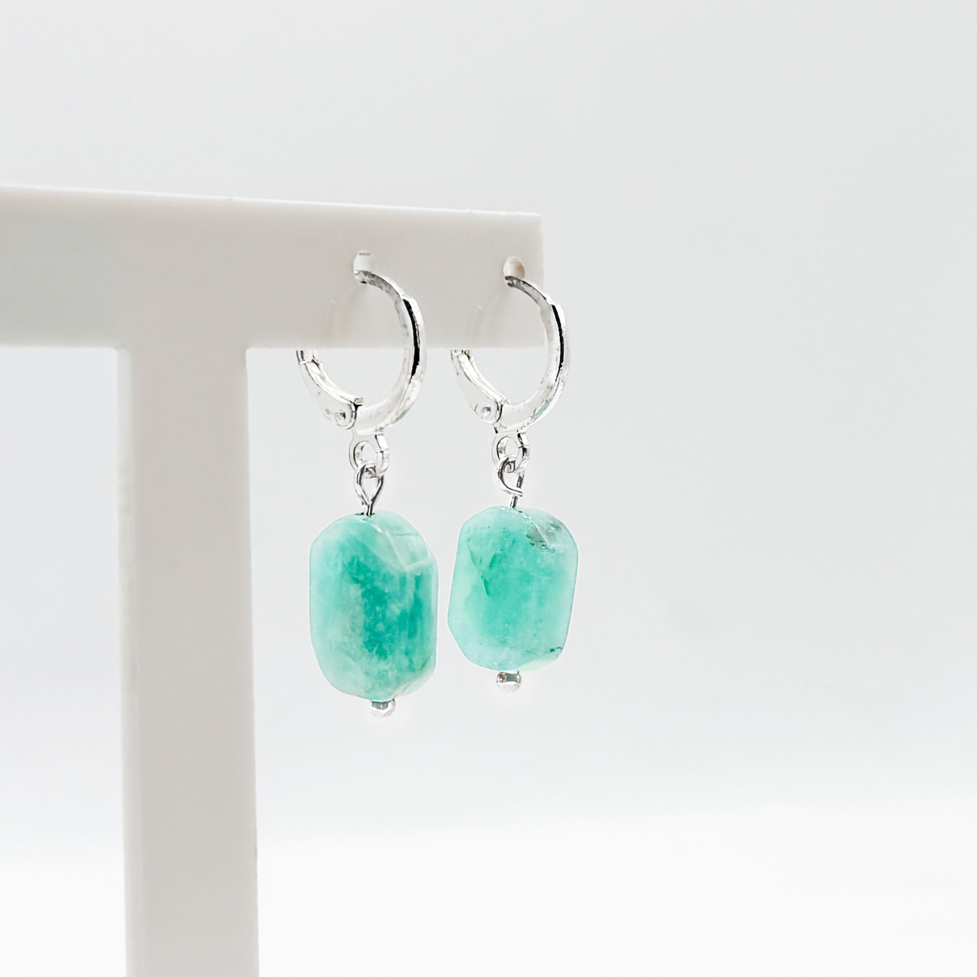 Nassau Amazonite Gemstone Silver Hoop Earrings
