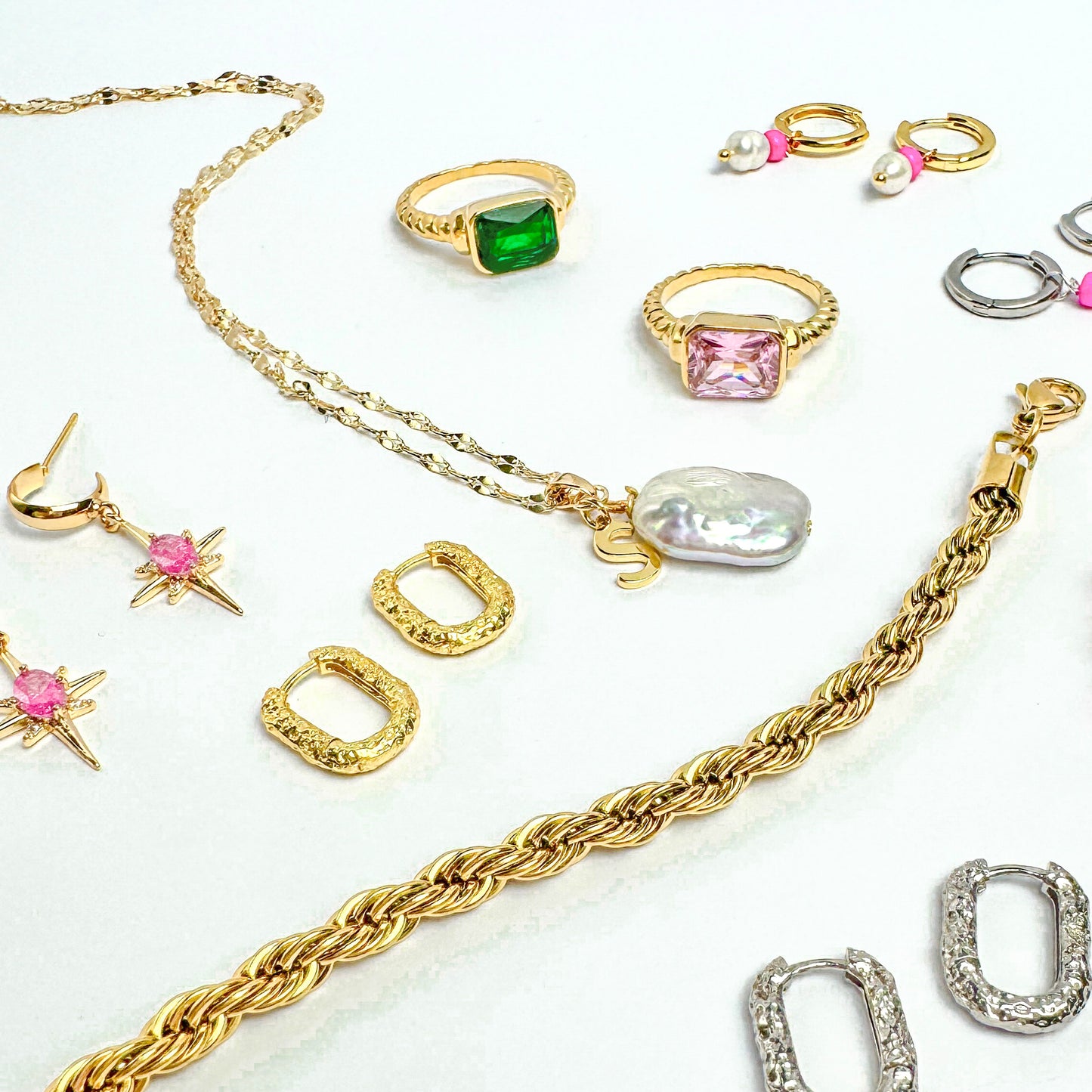 Rose Mini Pearl Sterling Silver Huggie Hoops with Removable Charms