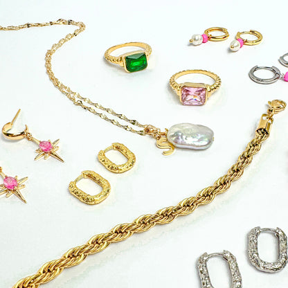 Rose Mini Pearl Sterling Silver Huggie Hoops with Removable Charms