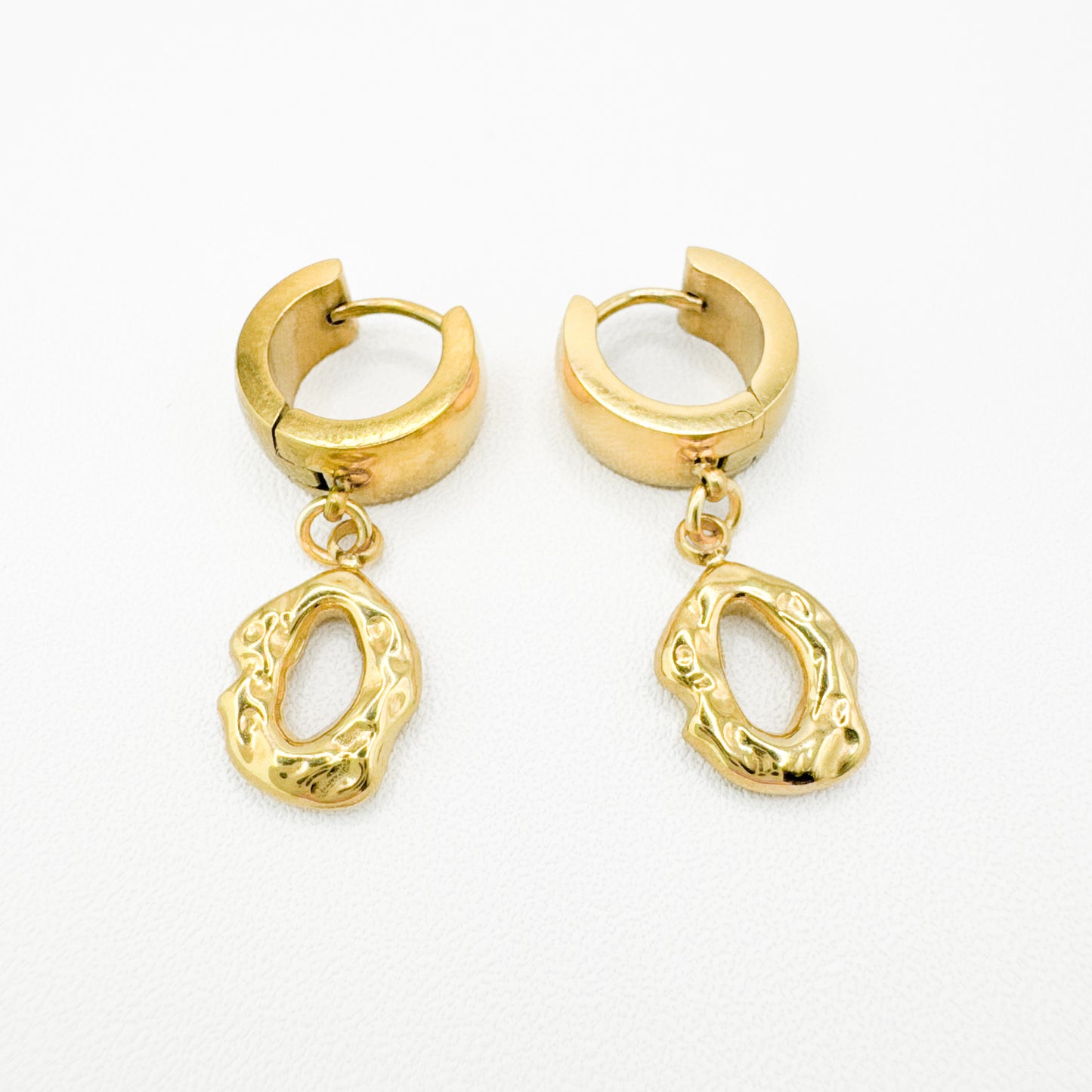 Nora Gold Hoops | Textured Oval Charm Small Hoop Earrings