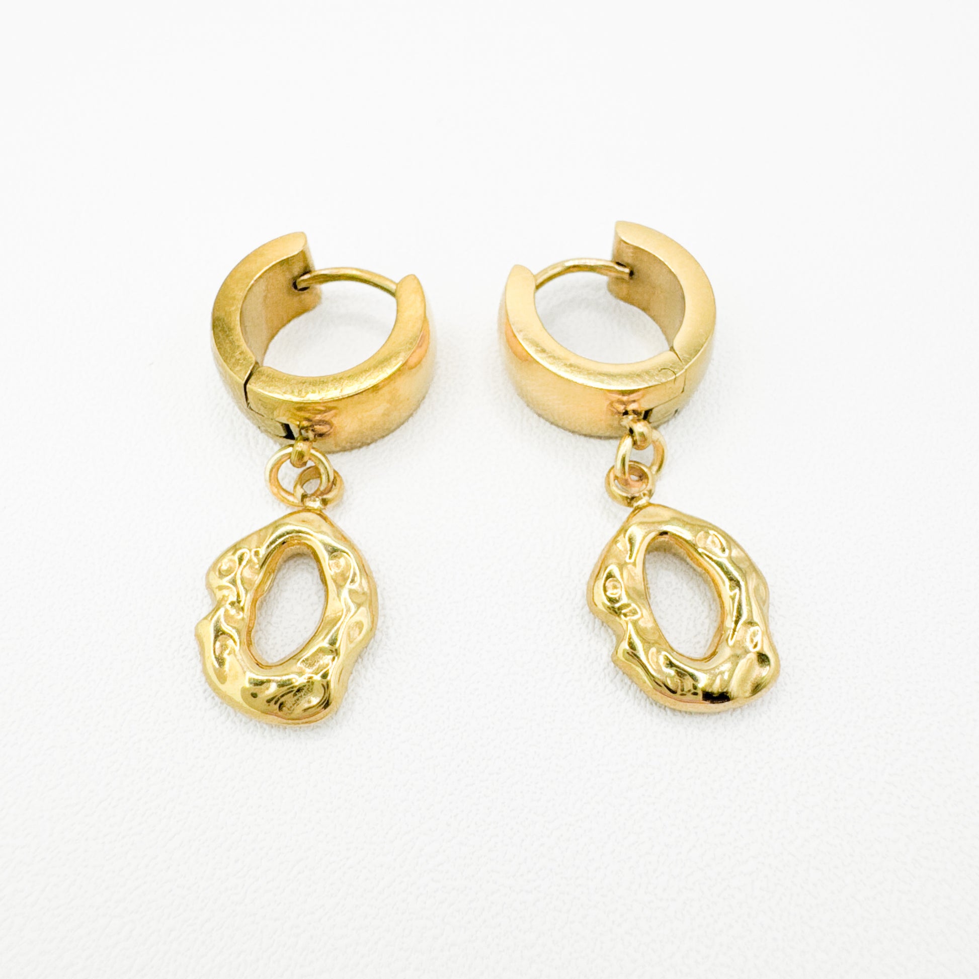 Nora Gold Hoops | Textured Oval Charm Small Hoop Earrings