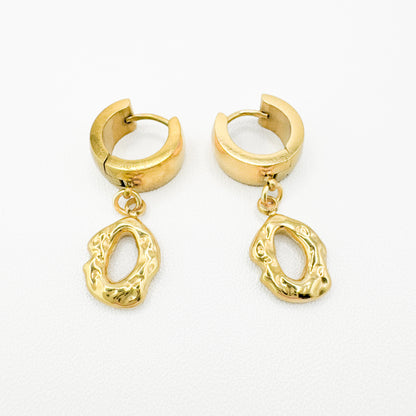 Nora Gold Hoops | Textured Oval Charm Small Hoop Earrings