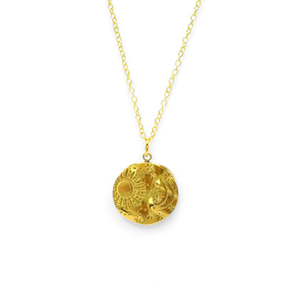 Luna Gold Sun & Moon Engraved Pendant Necklace - Razzle and Rose Jewellery