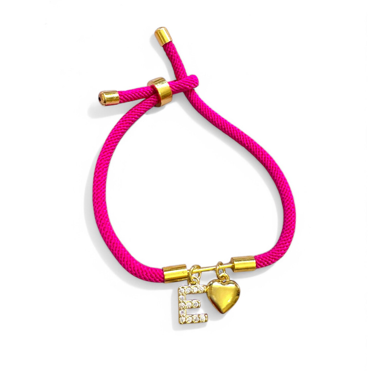 Keira Pink Initial Charm Cord Bracelet | Choose Your Initial