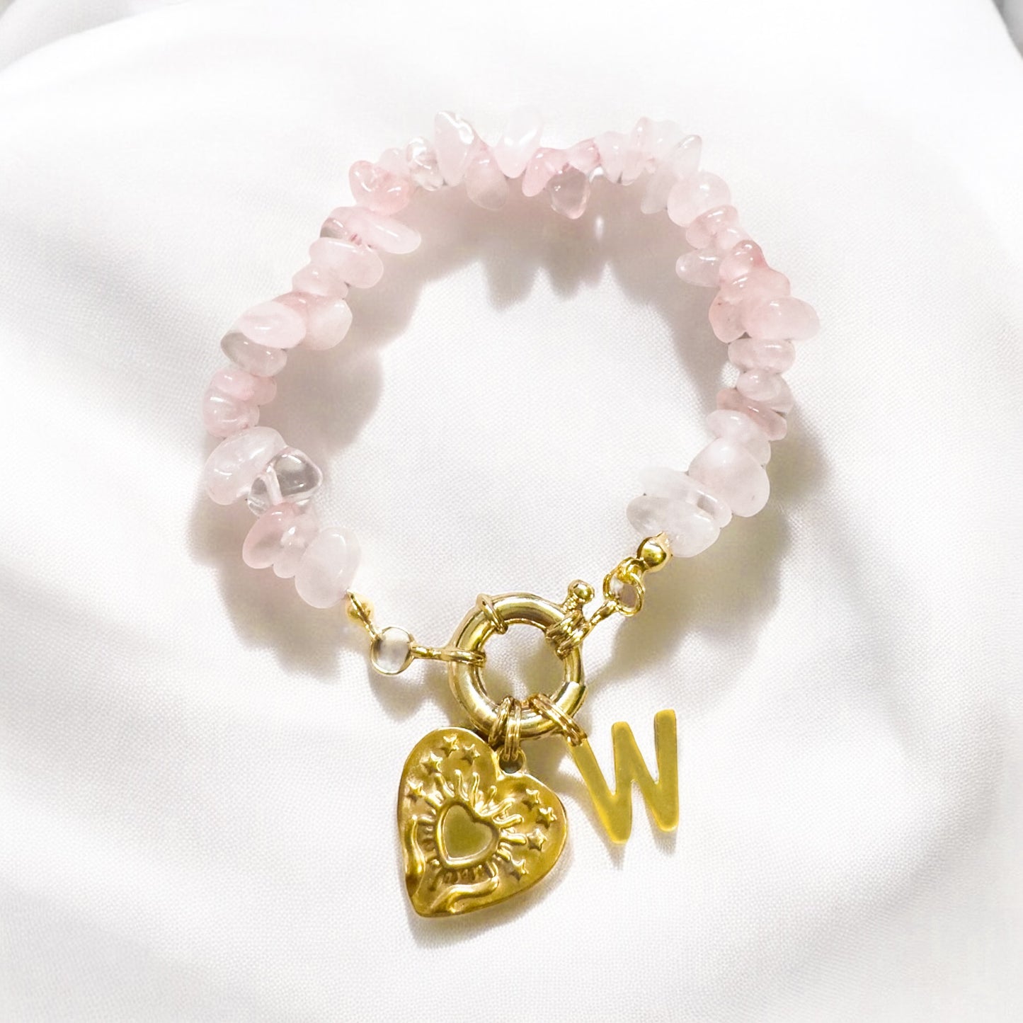 Rosalie Gold Rose Quartz Charm Bracelet | Choose Your Initial