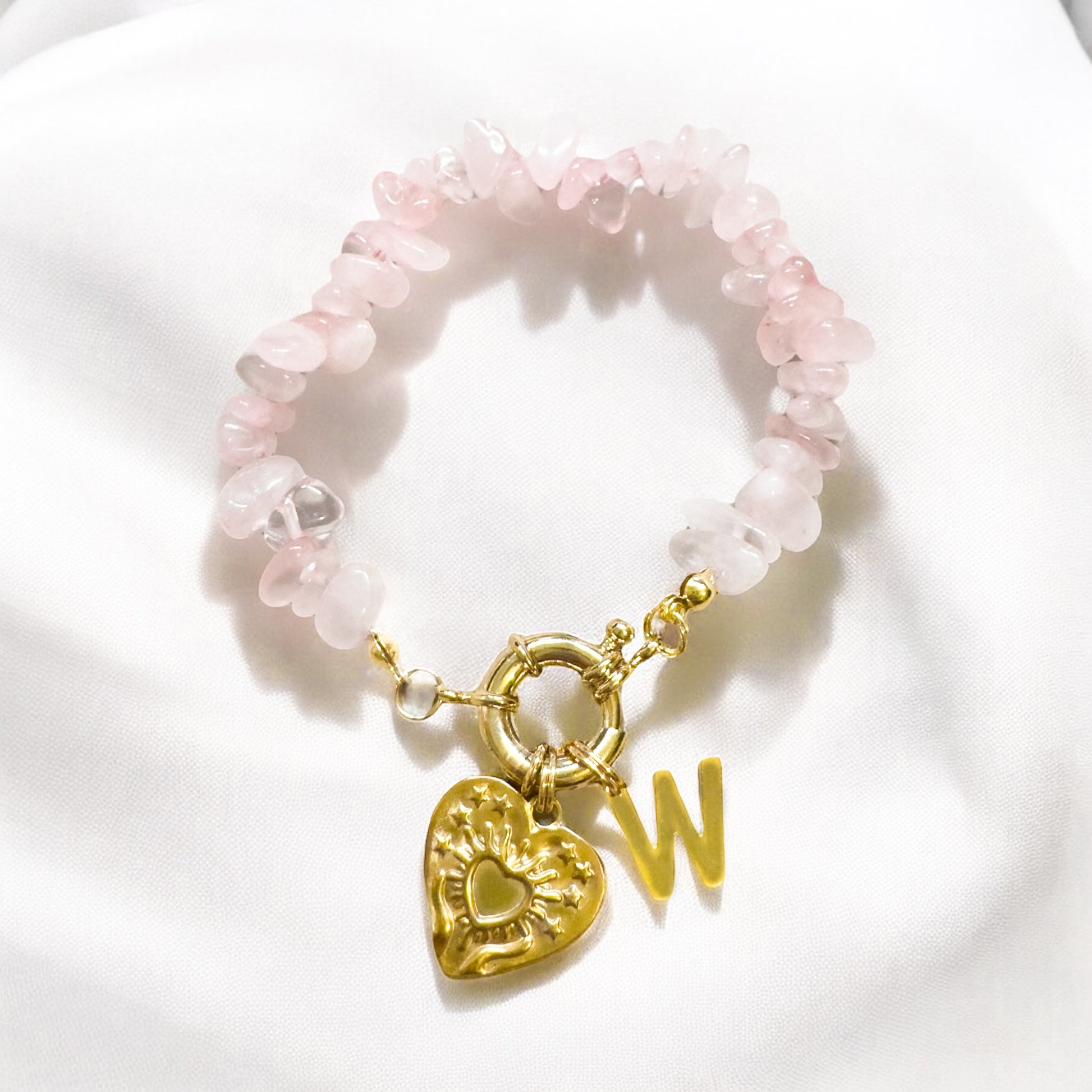 Rosalie Gold Rose Quartz Charm Bracelet | Choose Your Initial