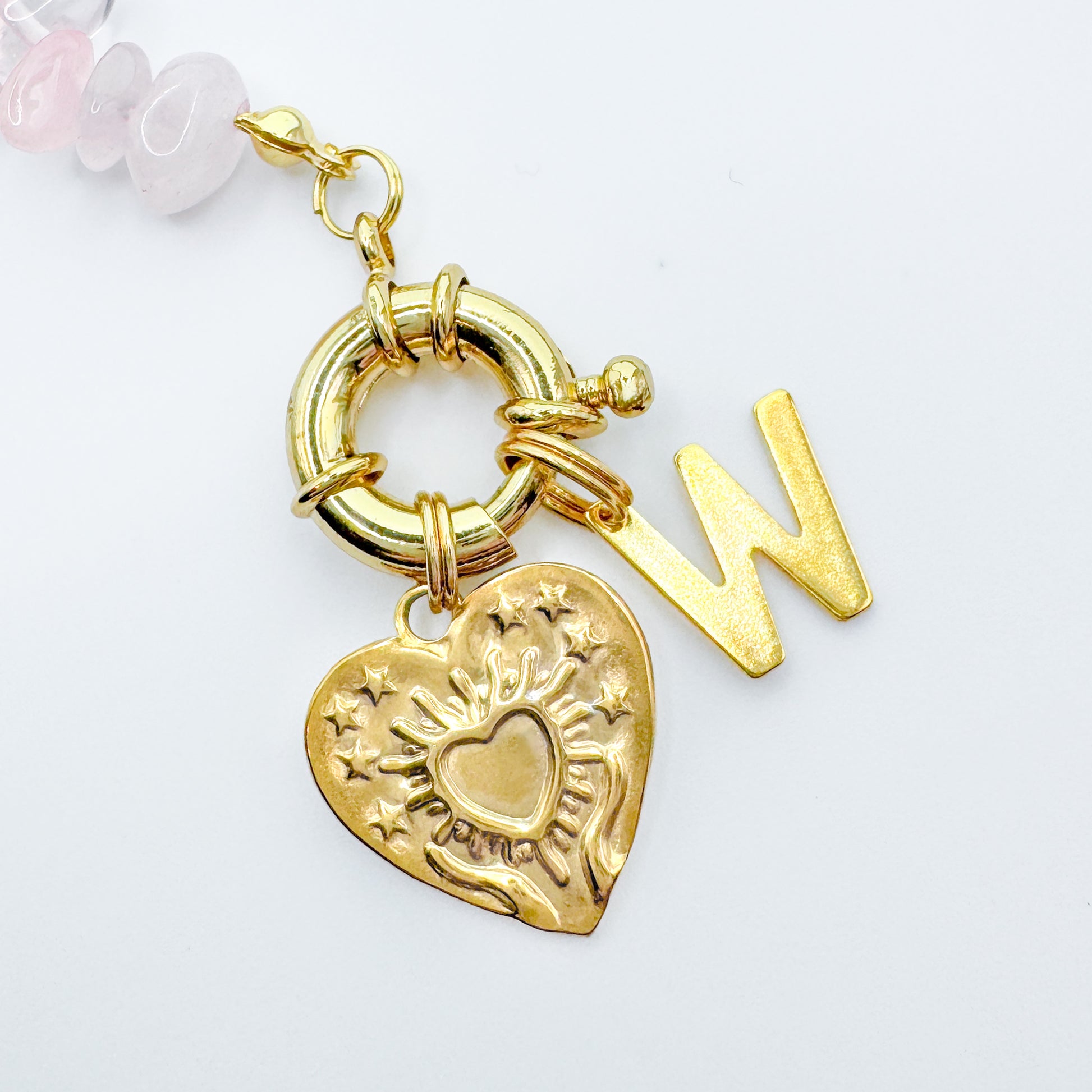 Rosalie Gold Rose Quartz Charm Bracelet | Choose Your Initial