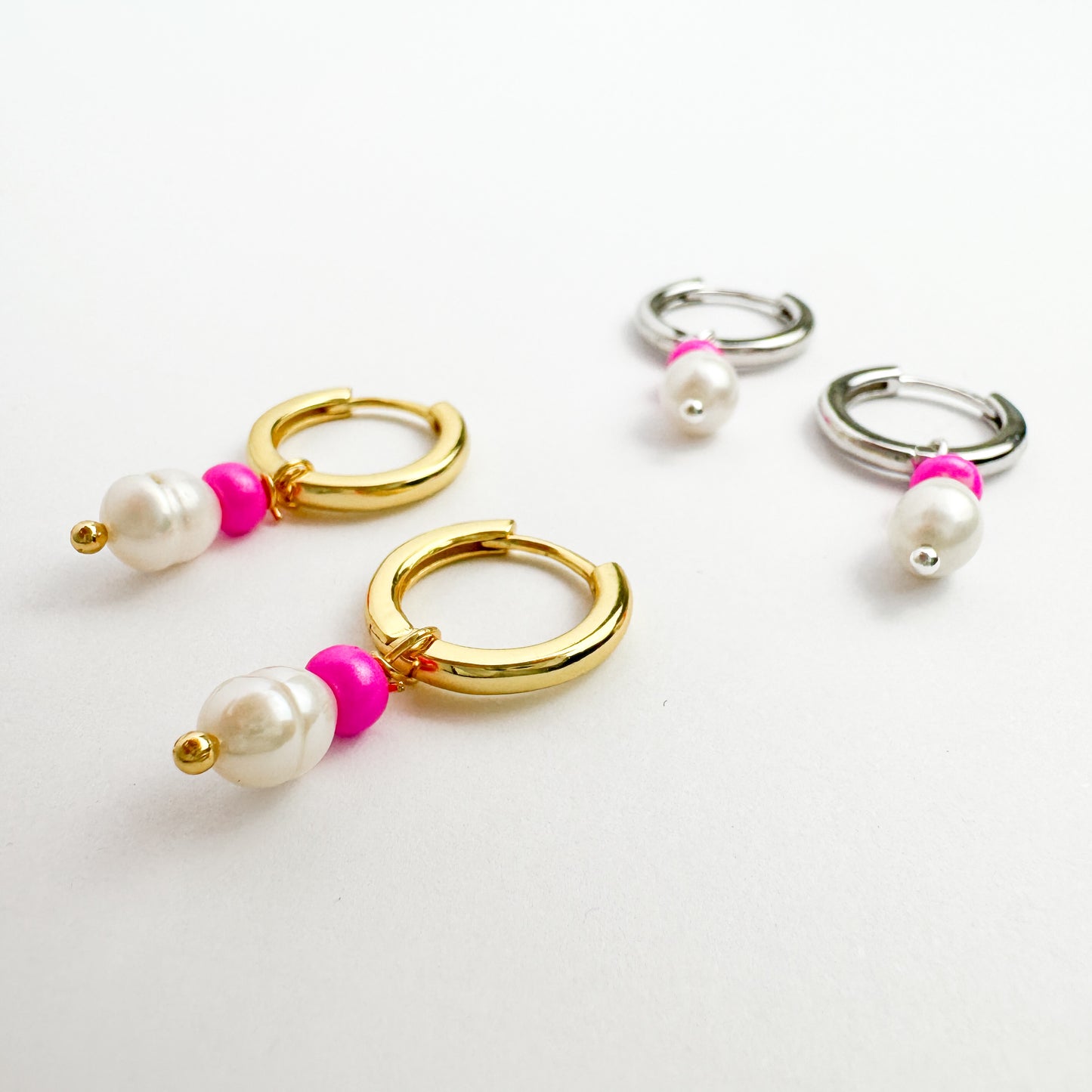 Rose Mini Pearl Gold Huggie Hoops with Removable Charms