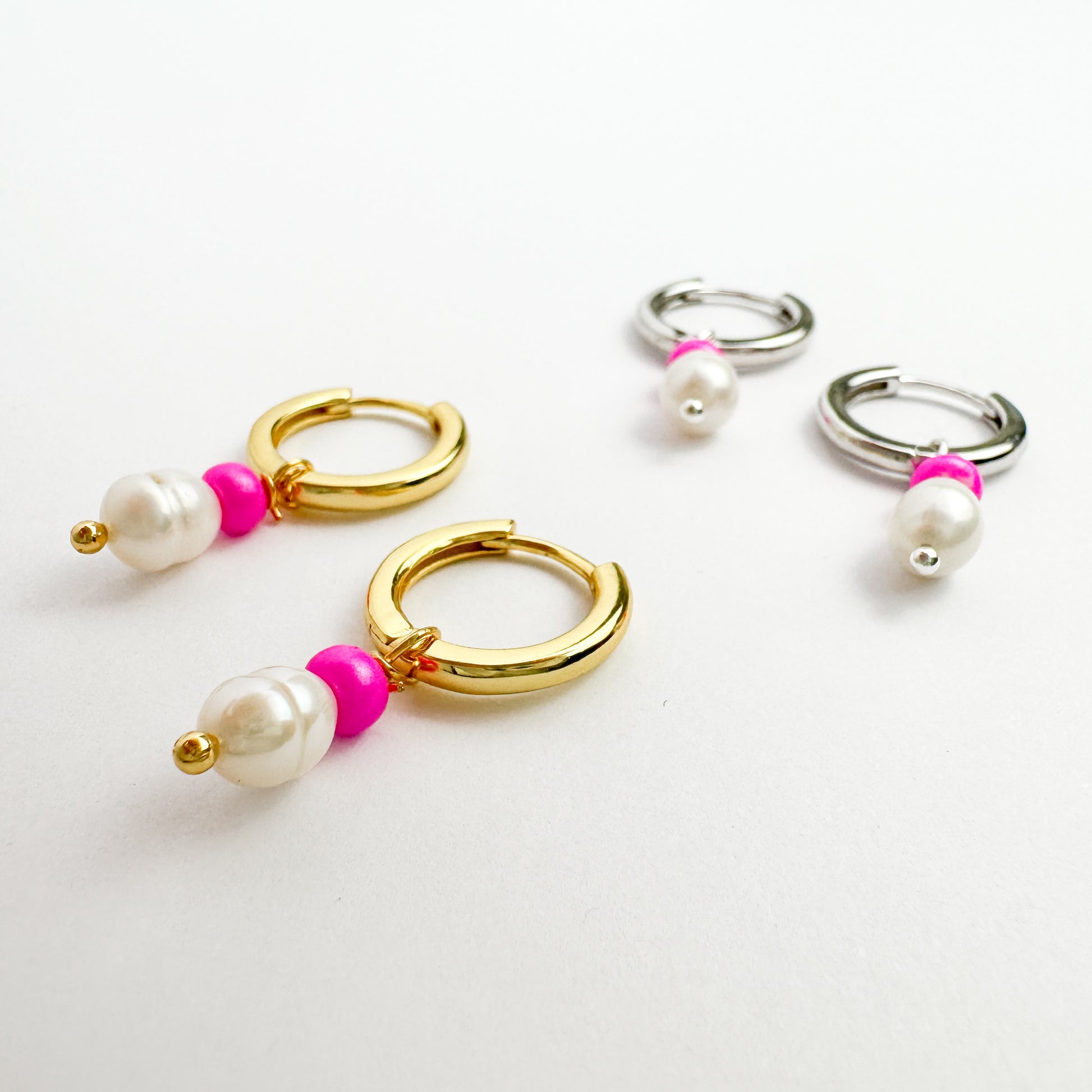 Rose Mini Pearl Gold Huggie Hoops with Removable Charms