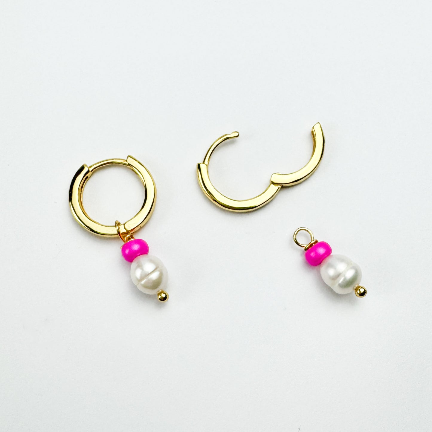 Rose Mini Pearl Gold Huggie Hoops with Removable Charms