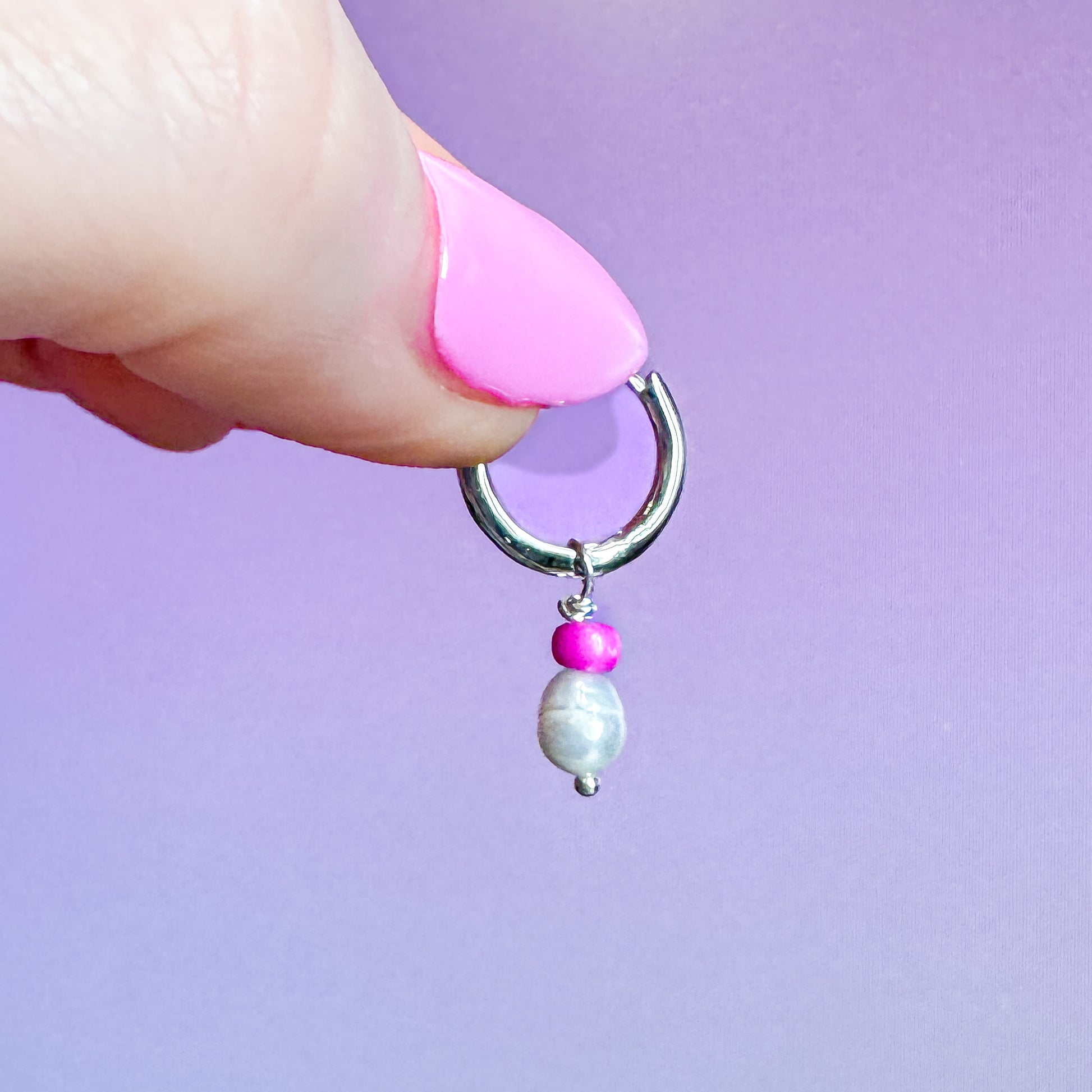 Rose Mini Pearl Sterling Silver Huggie Hoops with Removable Charms