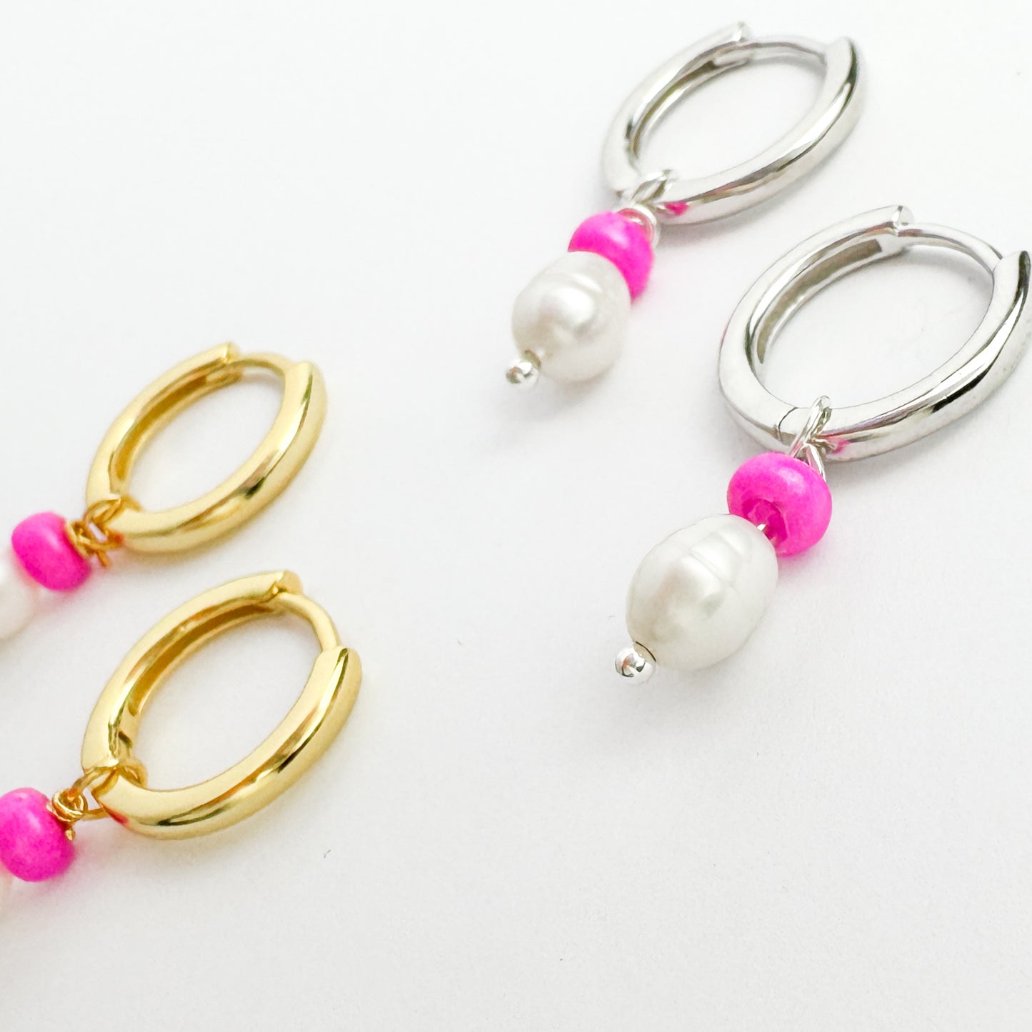 Rose Mini Pearl Sterling Silver Huggie Hoops with Removable Charms