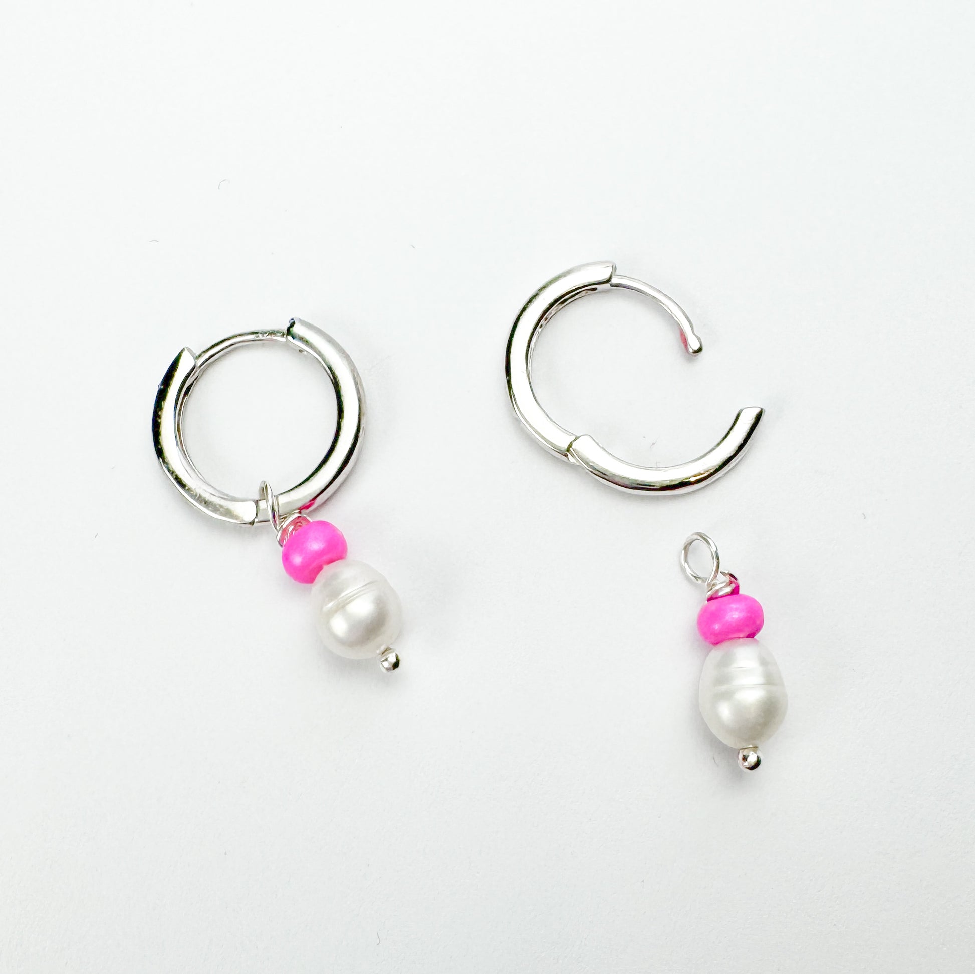 Rose Mini Pearl Sterling Silver Huggie Hoops with Removable Charms