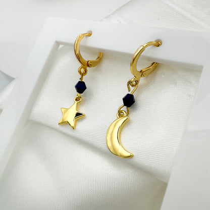 Sabrina Gold & Navy Mismatched Charm Drop Earrings